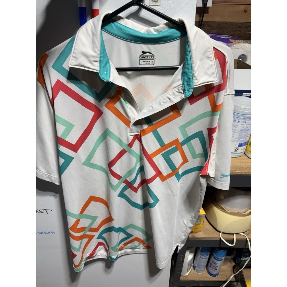 Slazenger‎ Mens S/S White Multicolor Golf Polo Shirt XL